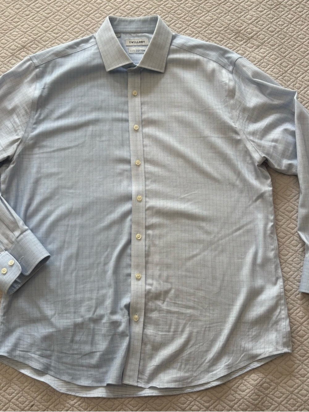 Twillory Men's Light Blue Check Dress Shirt - Tailored Cotton Blend
